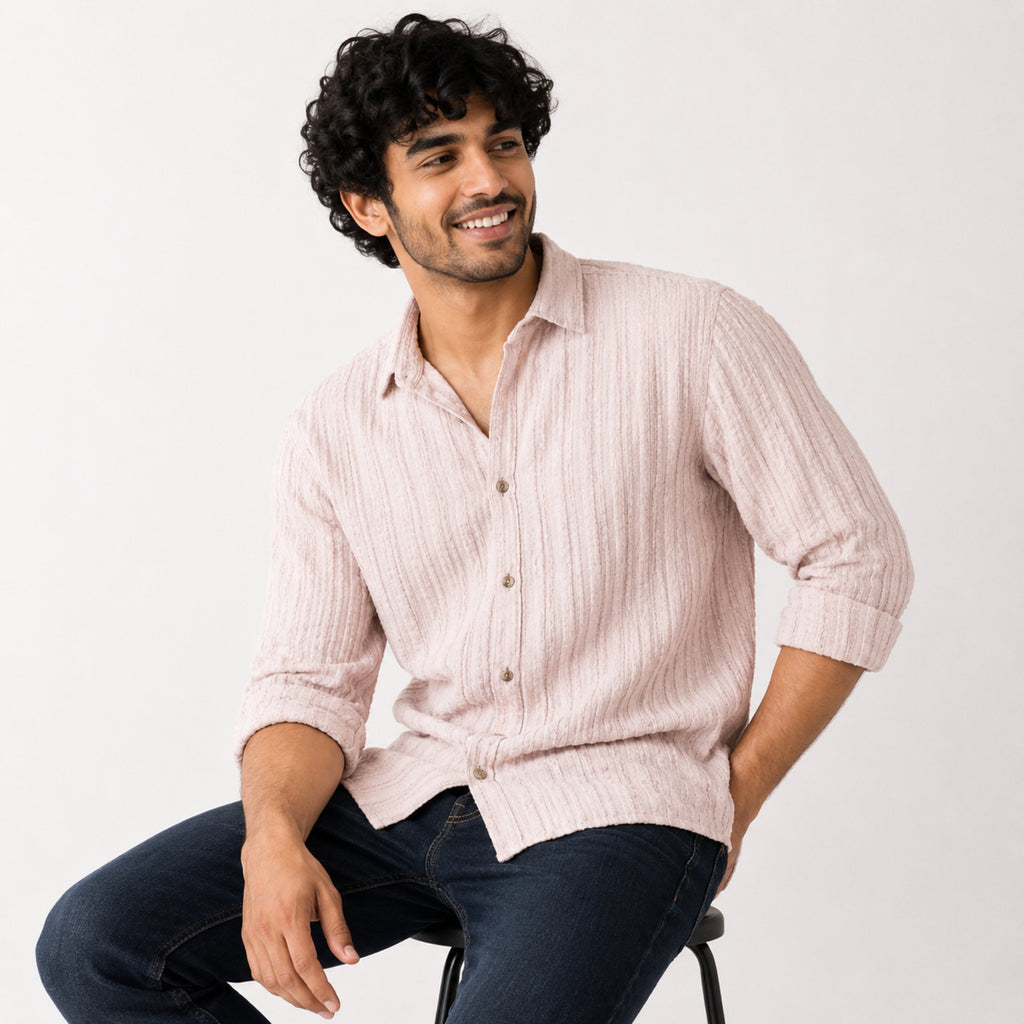Men's Peach Textured Casual Cotton Shirt-3