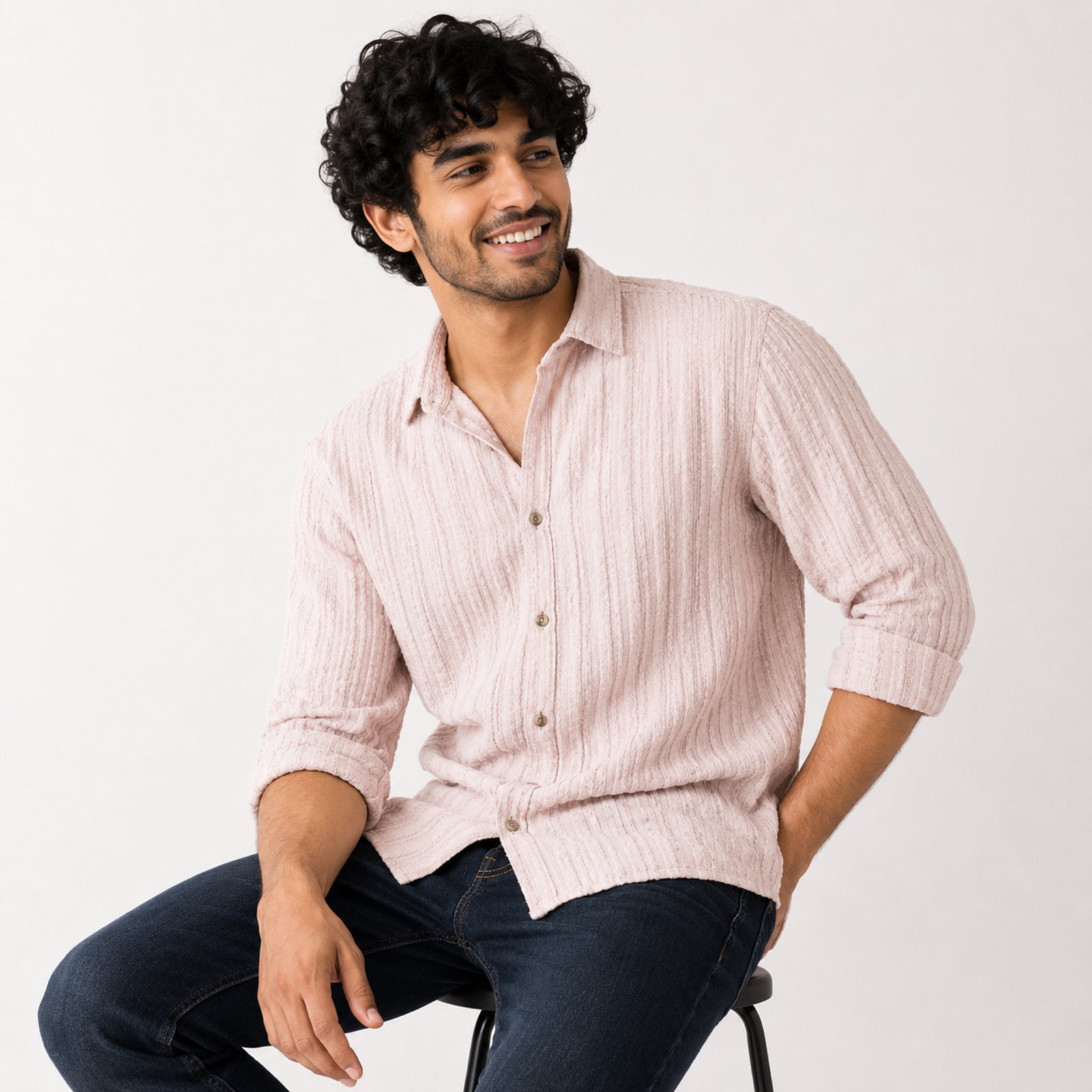 Men's Peach Textured Casual Cotton Shirt-3
