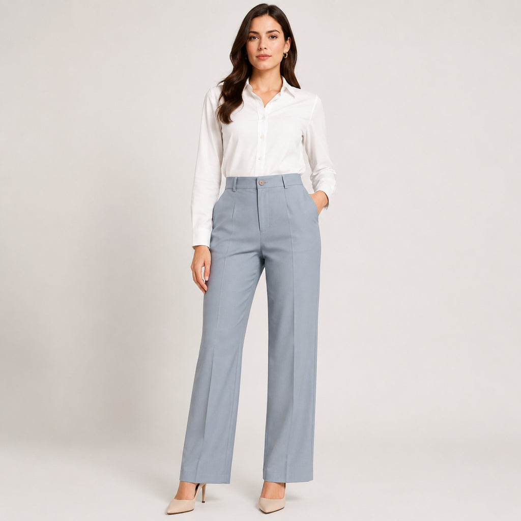 Women's Sky Blue Formal Wide Leg Trousers-1