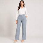 Women's Sky Blue Formal Wide Leg Trousers-1