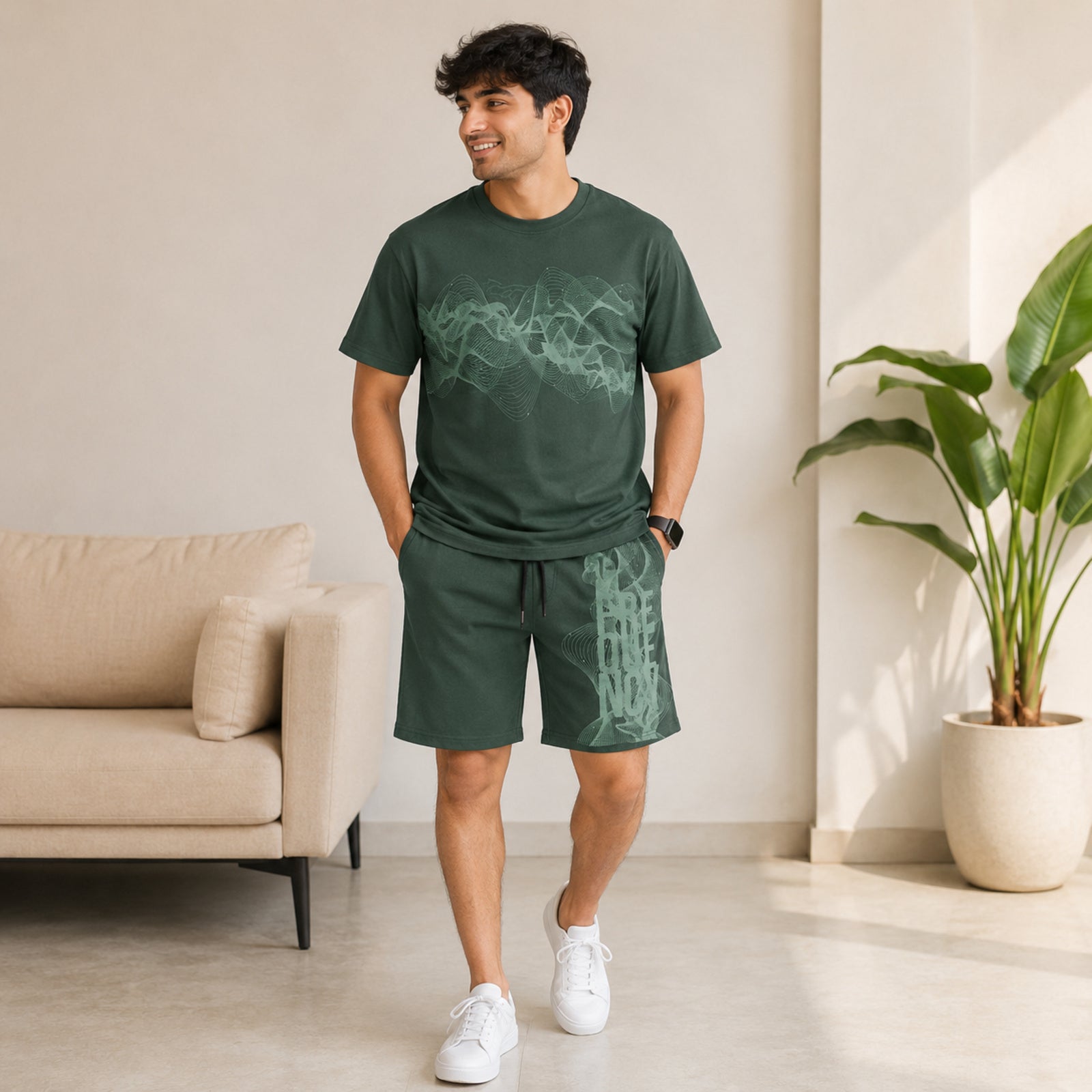 Men's Dark Green Graphic Printed Co-Ord Set-2