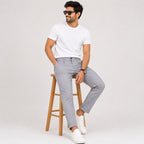 Men's Refined Light Grey Slim Fit Ankle-Length Formal Trousers-1