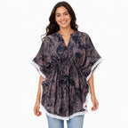 Women's Multicolor Abstract Printed Kaftan Top with Lace Border-4