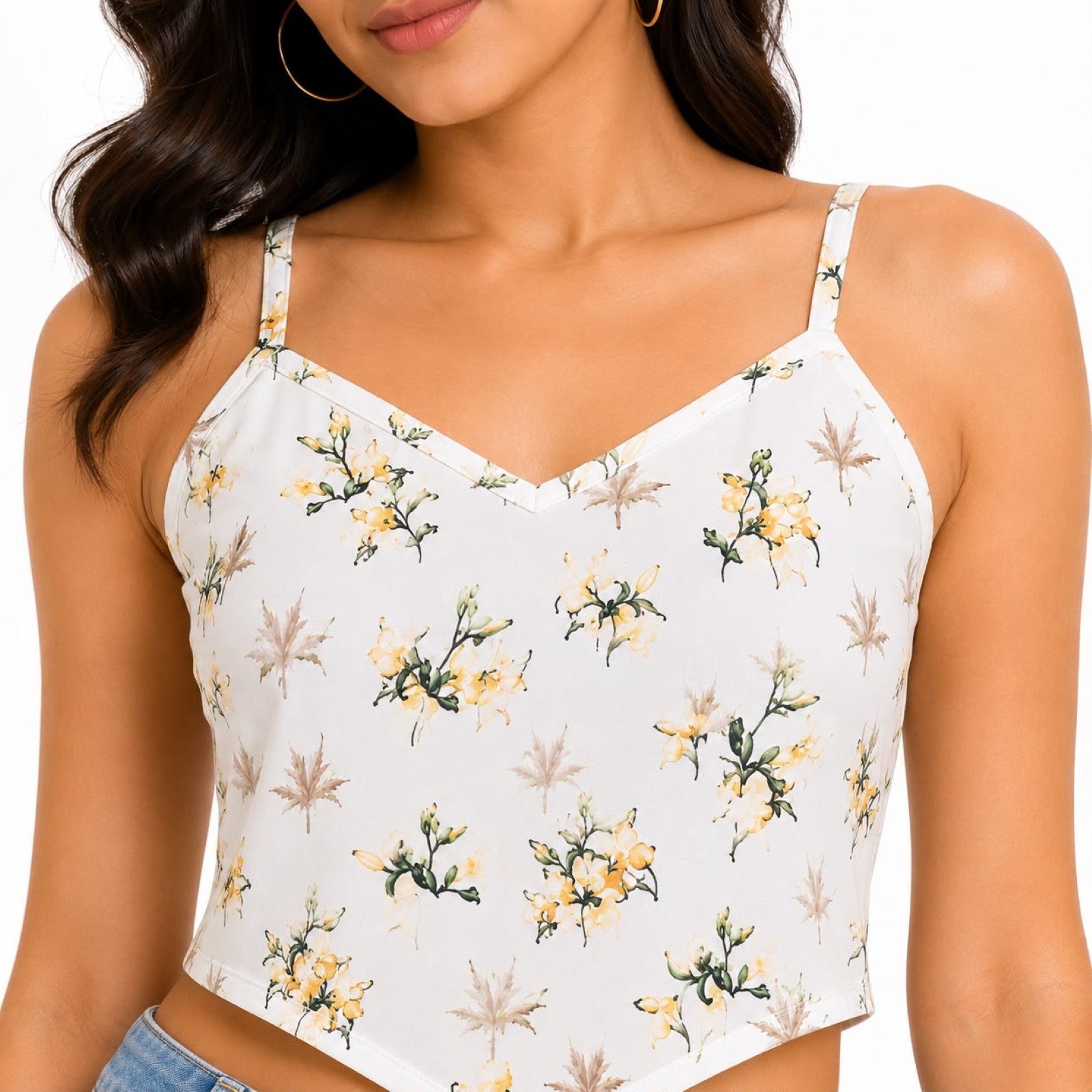 Women's Ivory Meadow Floral Handkerchief Hem Cami Top-2