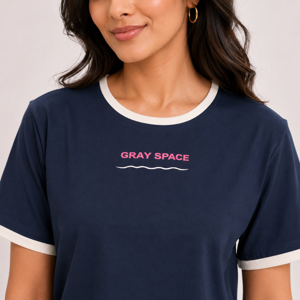 Women's Black Contrast Trim Graphic Printed Casual T-Shirt | Soft Cotton Blend Everyday Fashion Top-3