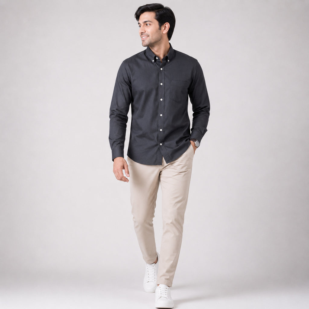 Men's Classic Grey Full-Sleeve Regular Fit Shirt-3