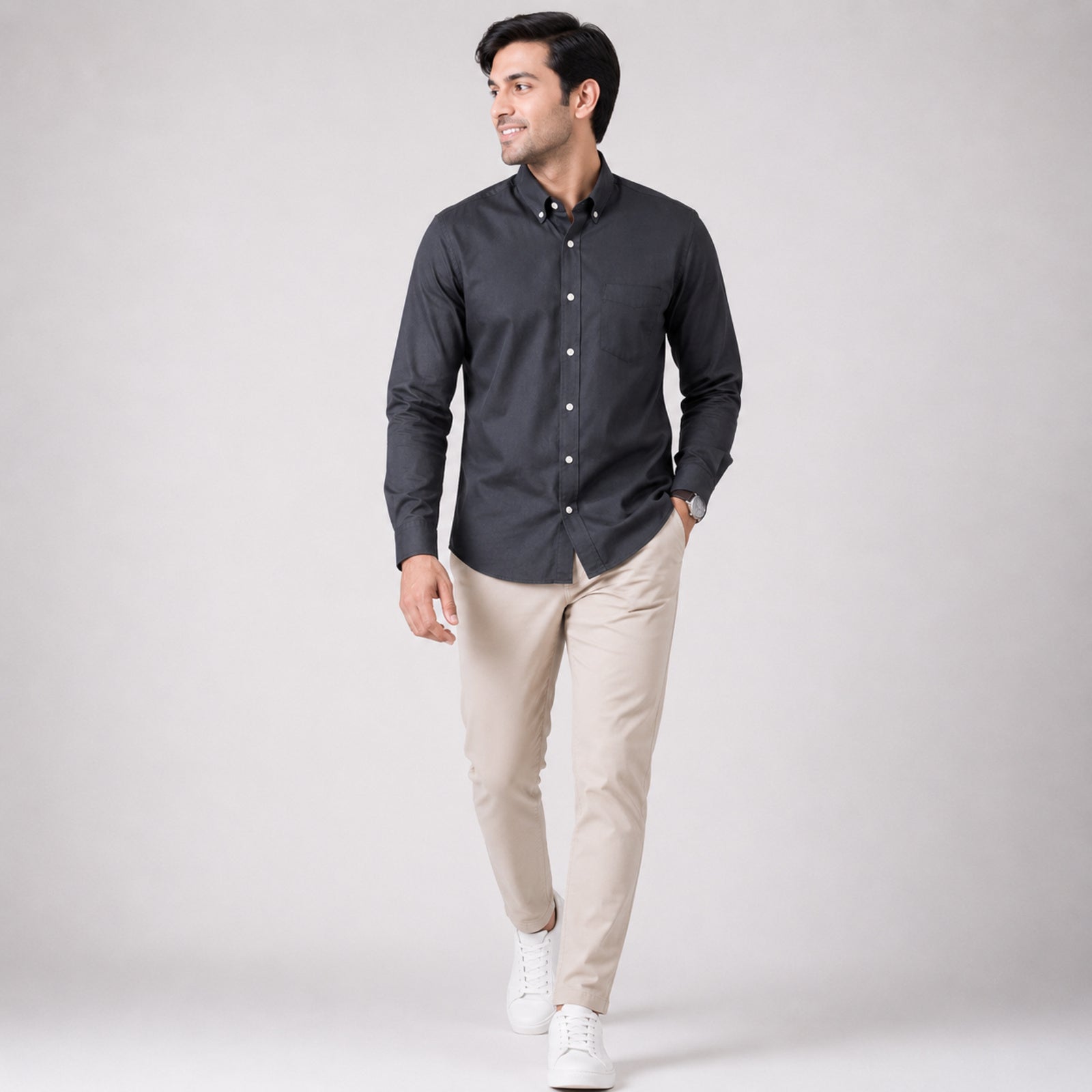 Men's Classic Grey Full-Sleeve Regular Fit Shirt-3