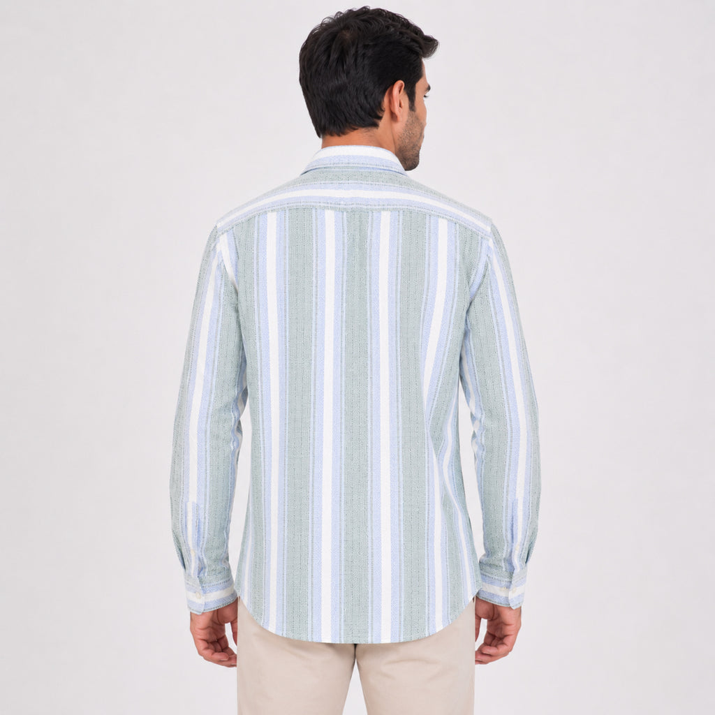 Men's Sky Blue Vertical Striped Casual Shirt-2