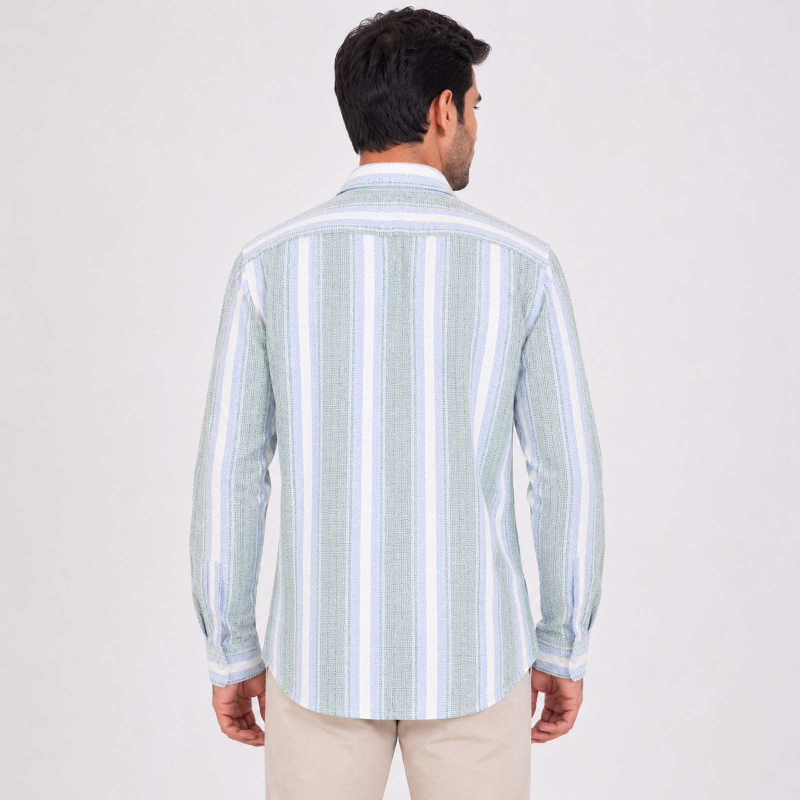 Men's Sky Blue Vertical Striped Casual Shirt-2