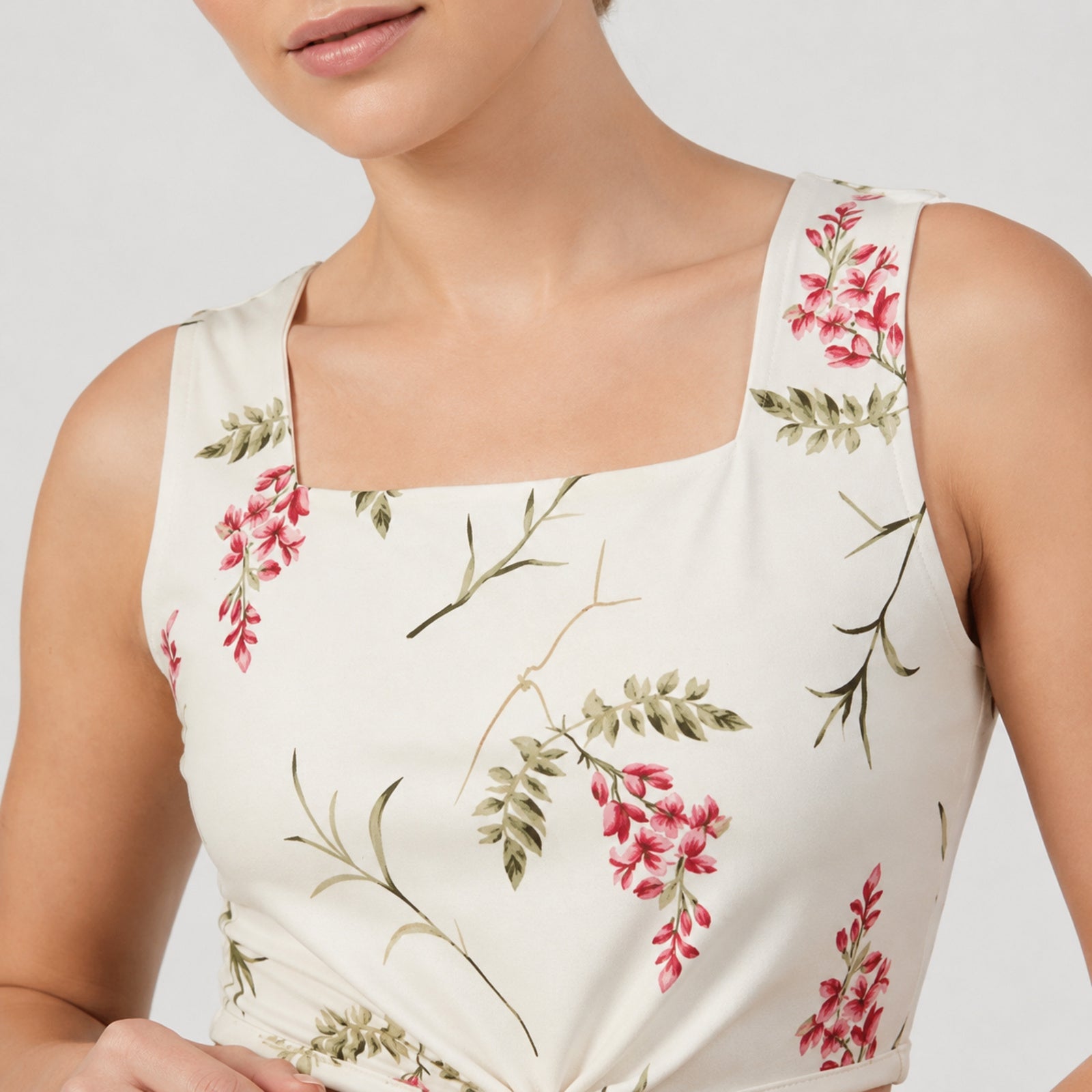 Women's White Floral Tie-Up Crop Top-3