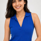 Women's Royal Blue Ribbed Crop Top-2