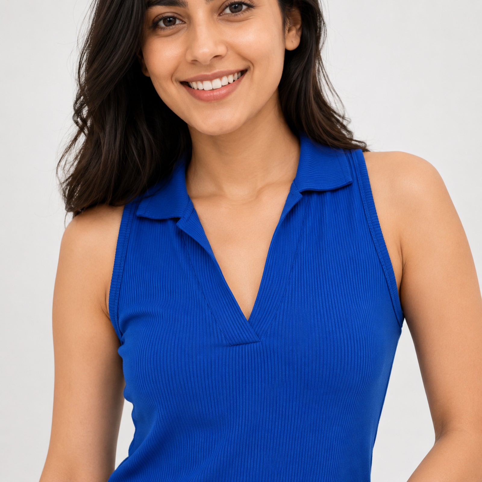 Women's Royal Blue Ribbed Crop Top-2