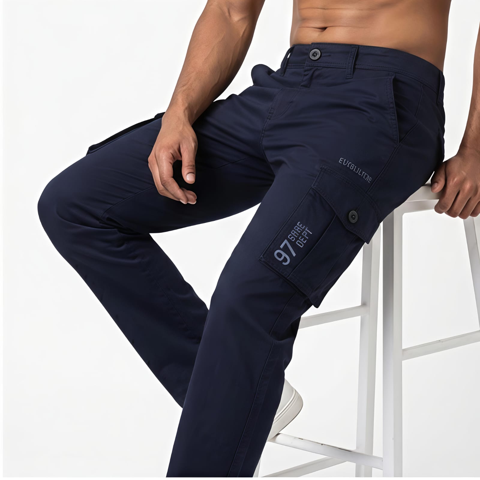 Men's Navy Blue Slim Fit Cargo Jogger Pants-3