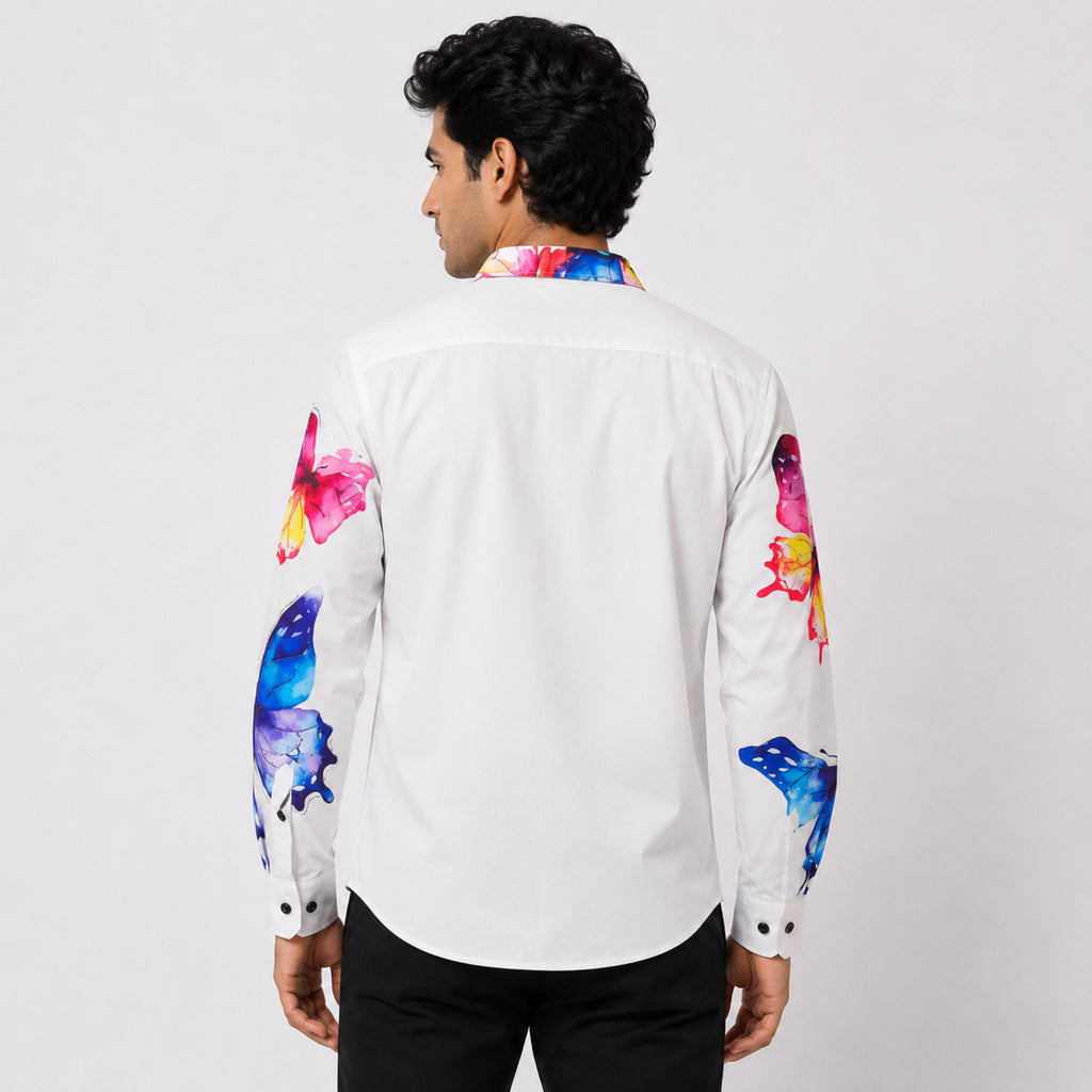 Men's White Butterfly Print Designer Shirt-4