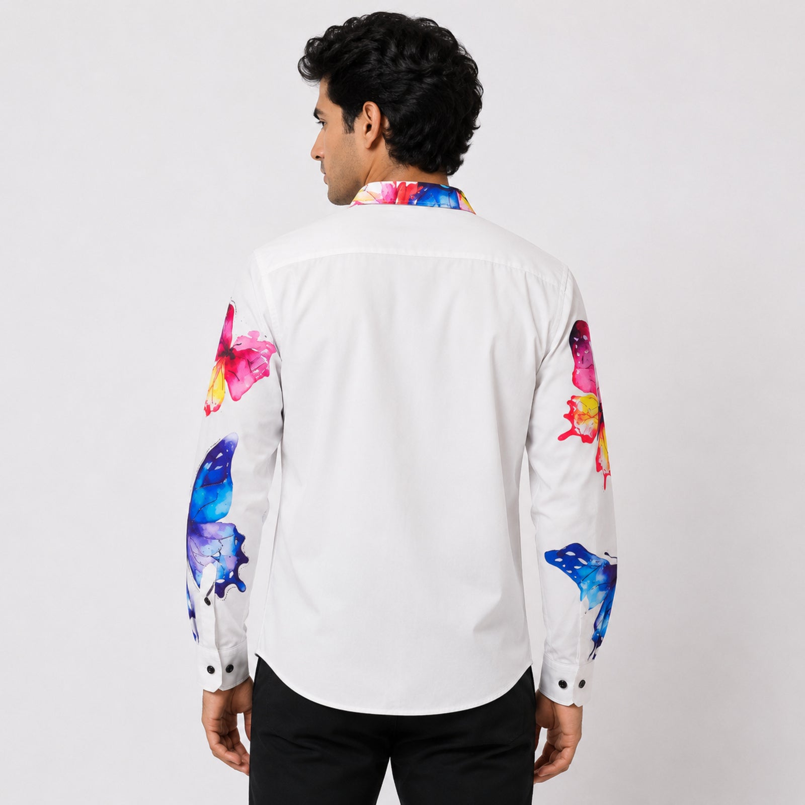 Men's White Butterfly Print Designer Shirt-4
