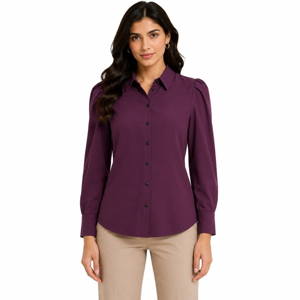 Women's Purple Collared Button-Down Shirt-1