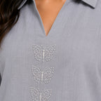 Women's Mist Grey Embellished Lounge Set-2