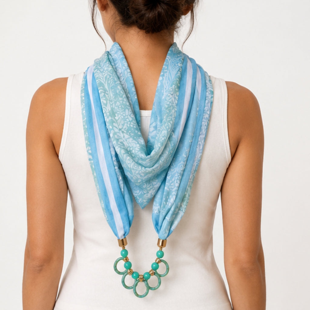 Women's Sky Blue Tie-Dye Fashion Scarf Necklace-4