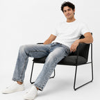 Men's Light Blue Vintage Washed Straight Fit Denim Jeans-2
