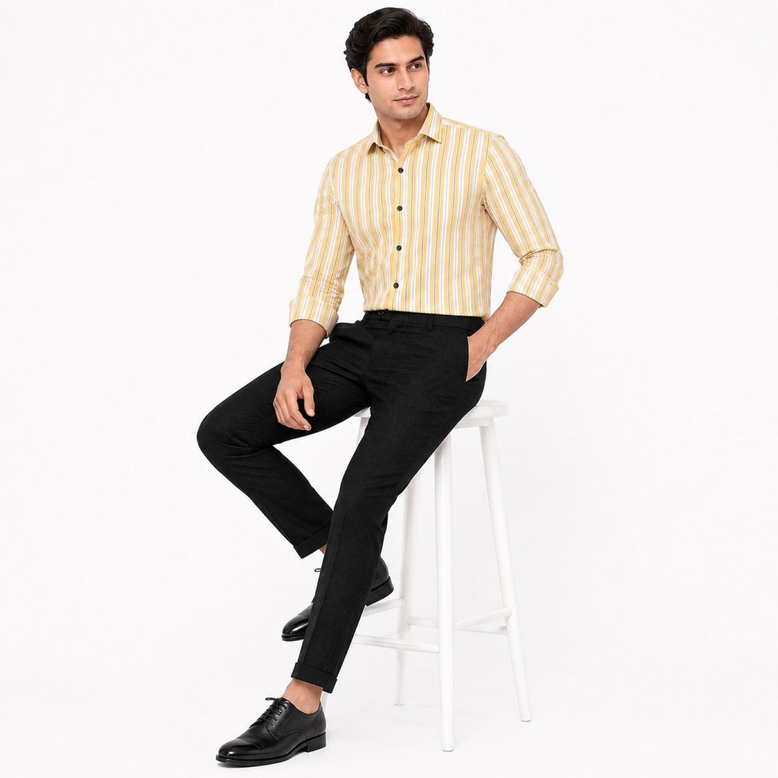 Men's Blue Textured Slim Fit Trousers | Smart Casual Tailored Pants-3