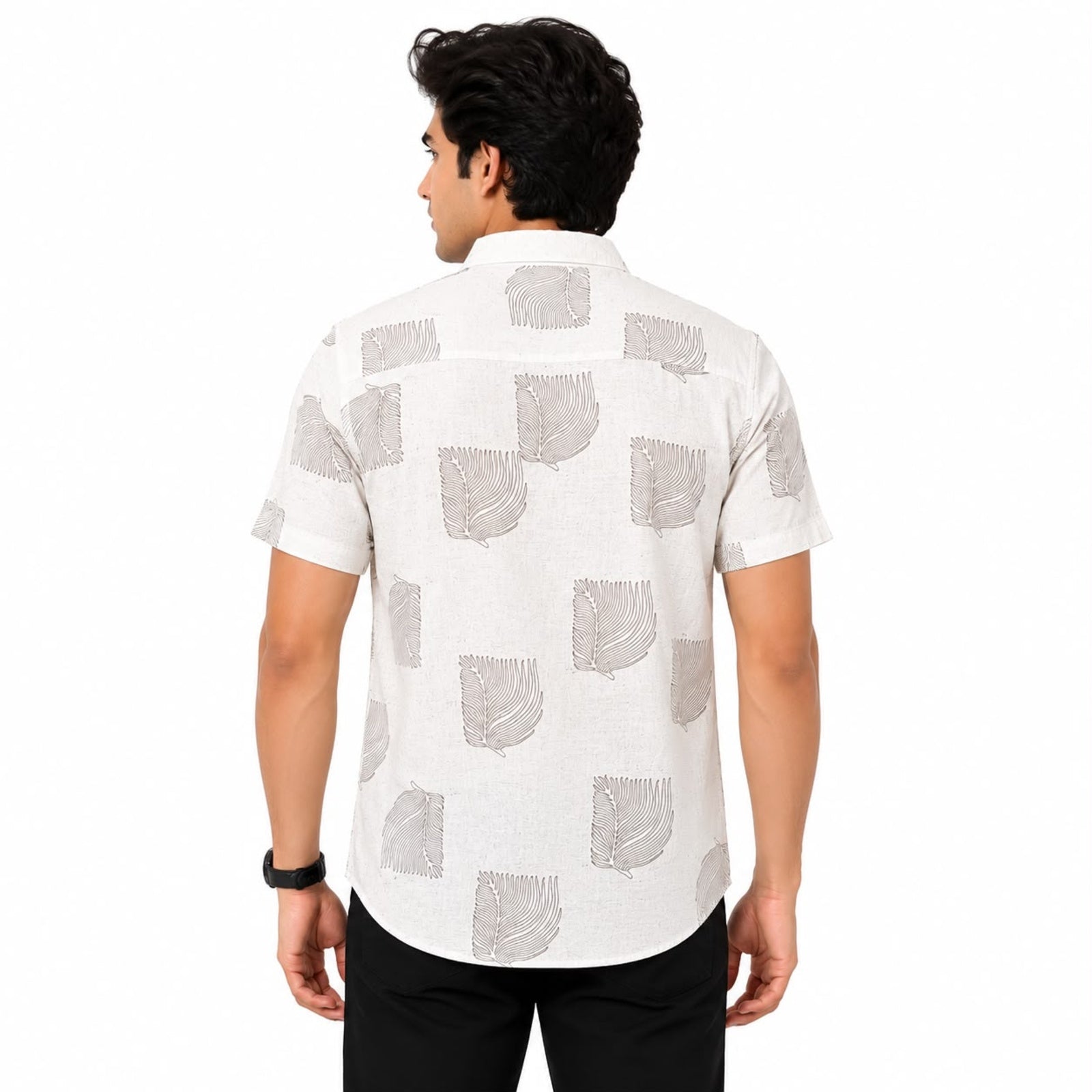 Men's Off White Printed Casual Half Sleeve Shirt-2