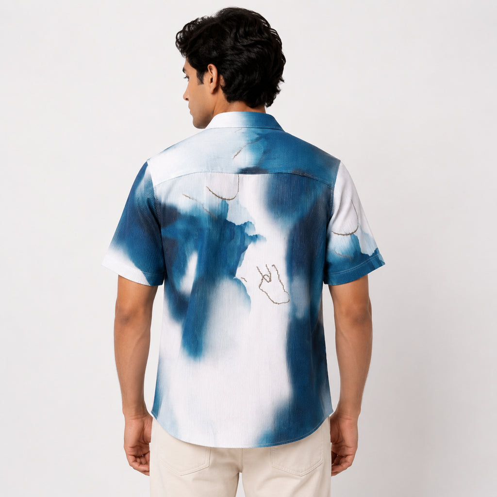 Men's Teal Abstract Print Half Sleeve Casual Shirt-4