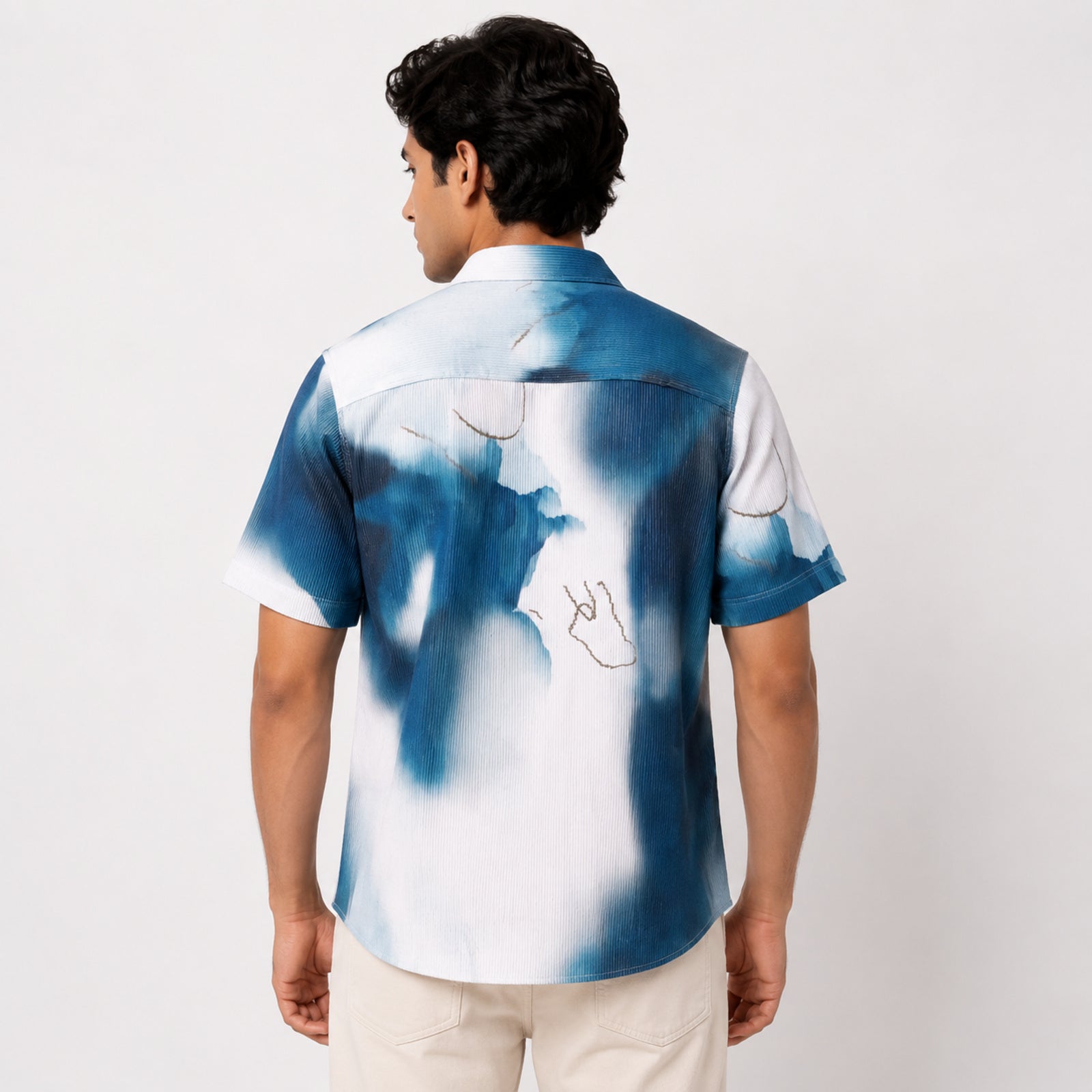Men's Teal Abstract Print Half Sleeve Casual Shirt-4