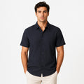 Men's Navy Blue Solid Half Sleeve Casual Shirt-4
