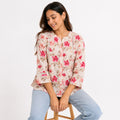Women's Cream Floral Print Casual Top-1