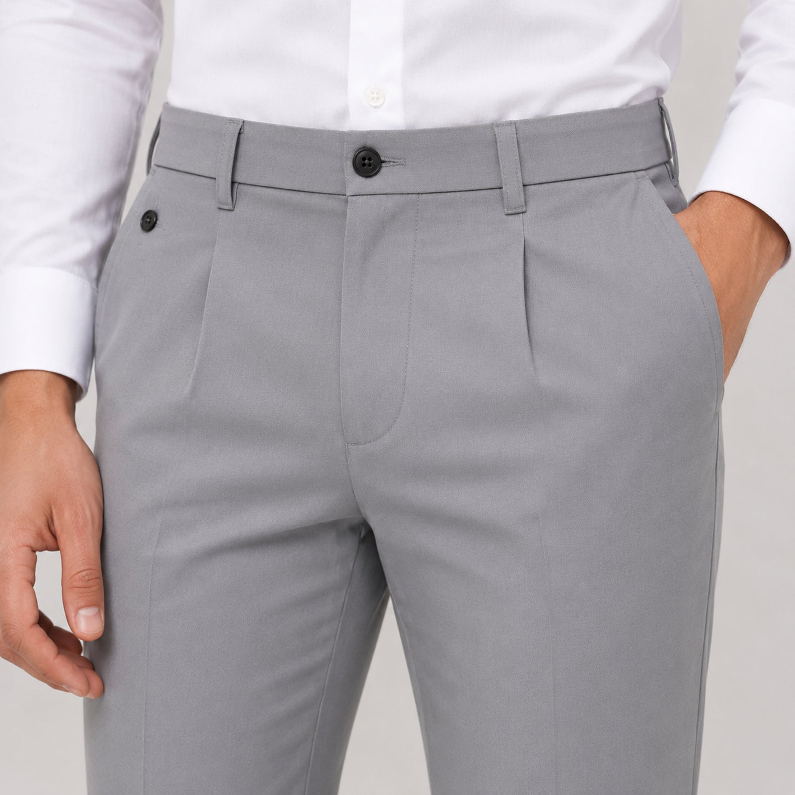 Men's Refined Light Grey Slim Fit Ankle-Length Formal Trousers-4