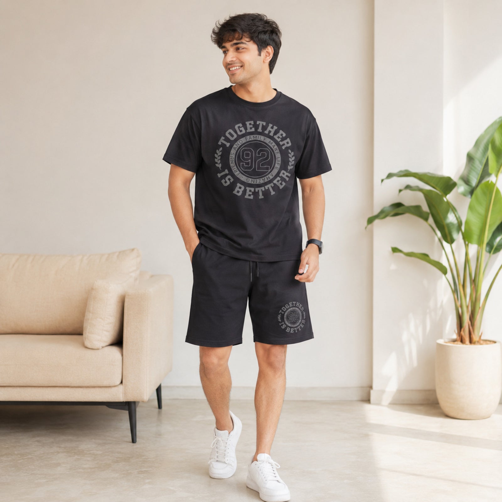 Men's Black Graphic Co-Ord Lounge Set-4