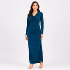 Women's Elegant Ruched Maxi Dress with Cowl Neck | Premium Bodycon Party Wear Long Dress for Women-1