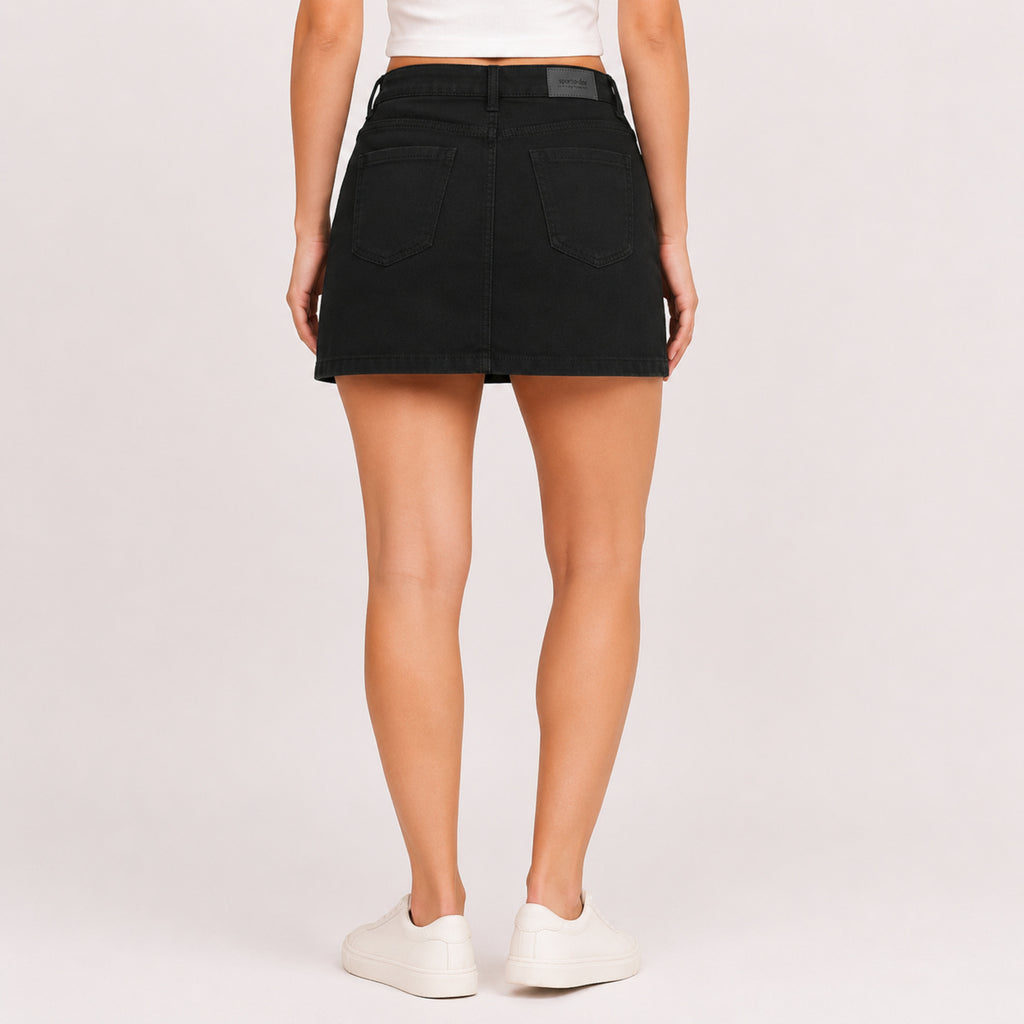Women's Black Denim High-Waisted Mini Skirt-1