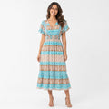 Women's Light Green Ethnic Printed Smocked Maxi Dress-1