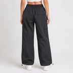 Women's Black Wide Leg Cargo Track Pants-2