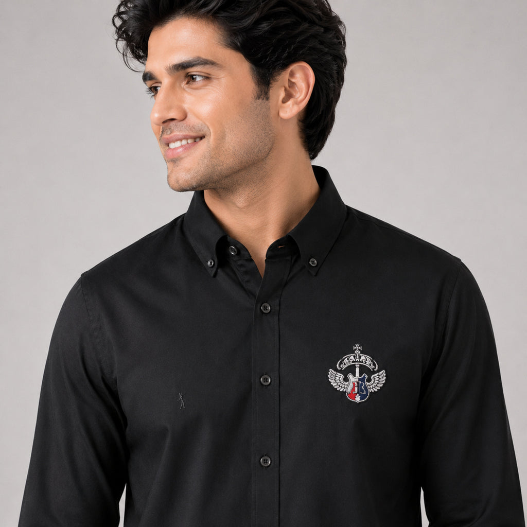 Men's Midnight Guitar Crest Premium Black Casual Shirt-3