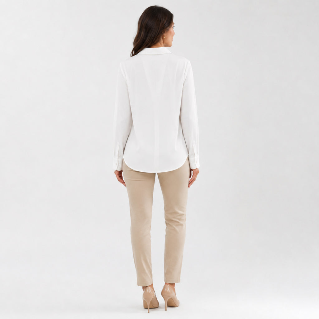 Women's White Collared Full Sleeve Button-Down Shirt | Classic Formal Casual Top-4