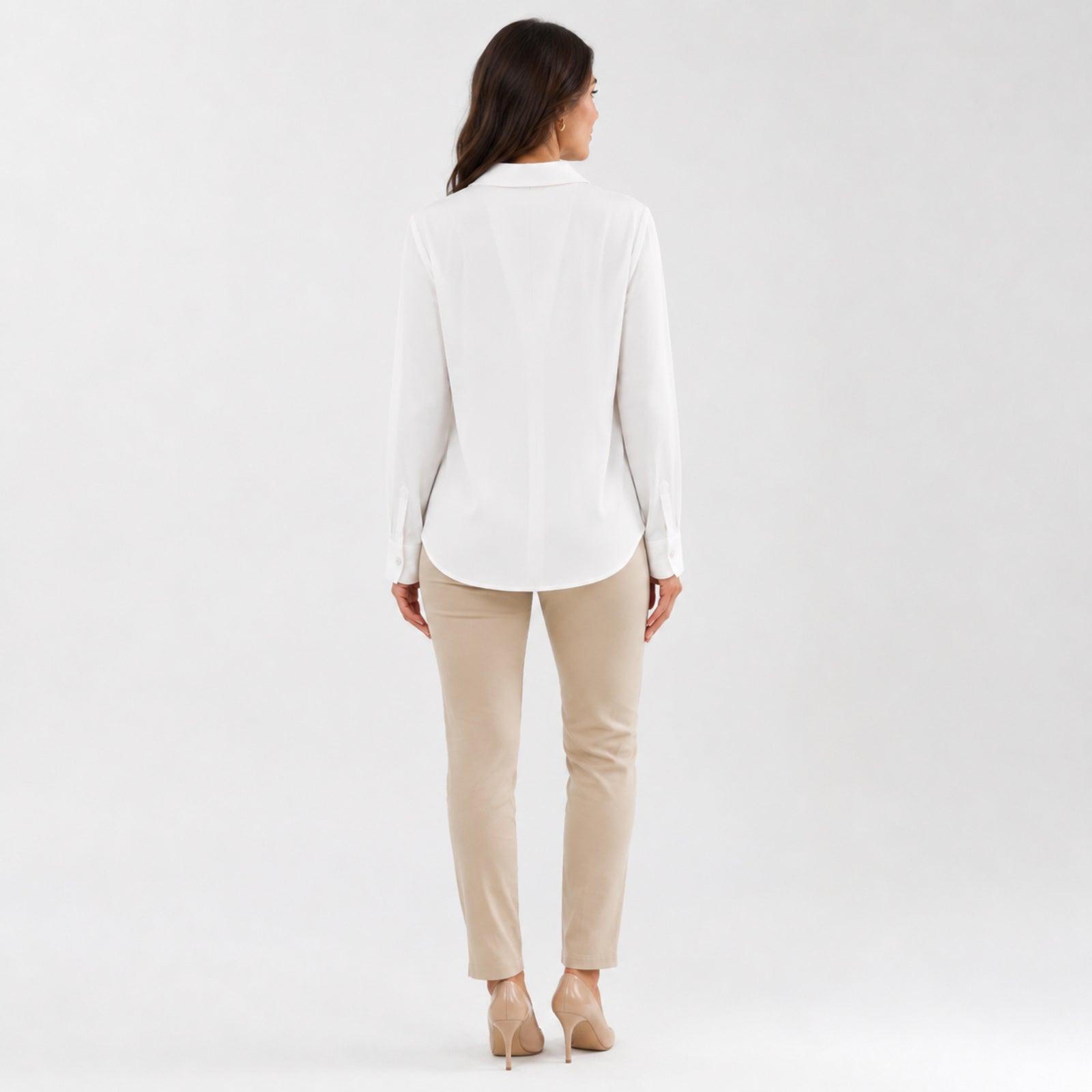 Women's White Collared Full Sleeve Button-Down Shirt | Classic Formal Casual Top-4
