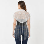 Women's White Lace Fringe Poncho-2