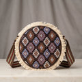 Women's Brown Tribal Print Round Crossbody Sling Bag with Fringe Detail-1