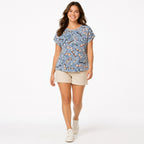 Women's Sky Blue Eyeglasses Print Cap Sleeve Relaxed Fit Top | Casual Graphic T-Shirt-1