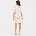 Women's Cream Floral Print V-Neck Ruffle Sleeve A-Line Dress-1