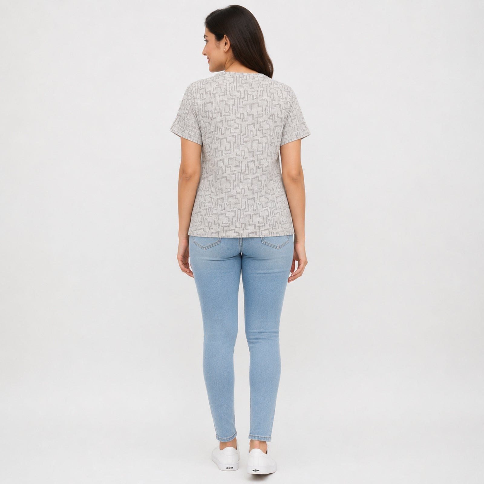 Women's Light Pink Geometric Print HOPE Graphic Round Neck Regular Fit Casual T-Shirt | Soft Everyday Wear-4