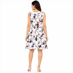 Women's White Abstract Print Ruffle Neck Sleeveless Fit & Flare Dress-2