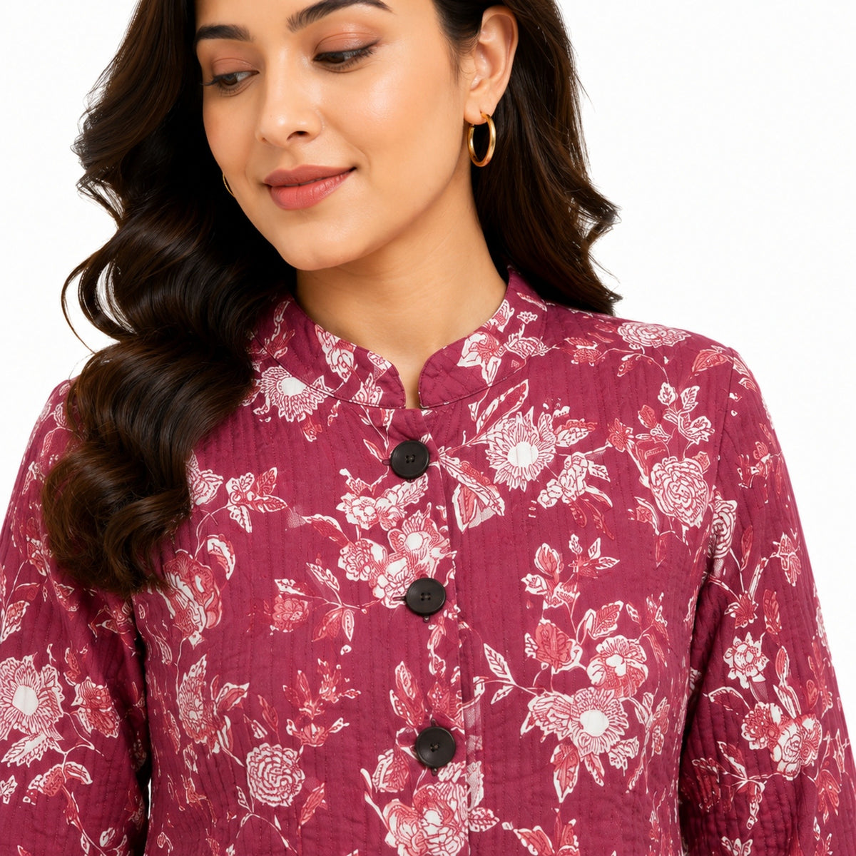 Women’s Maroon Floral Printed Jacket-2