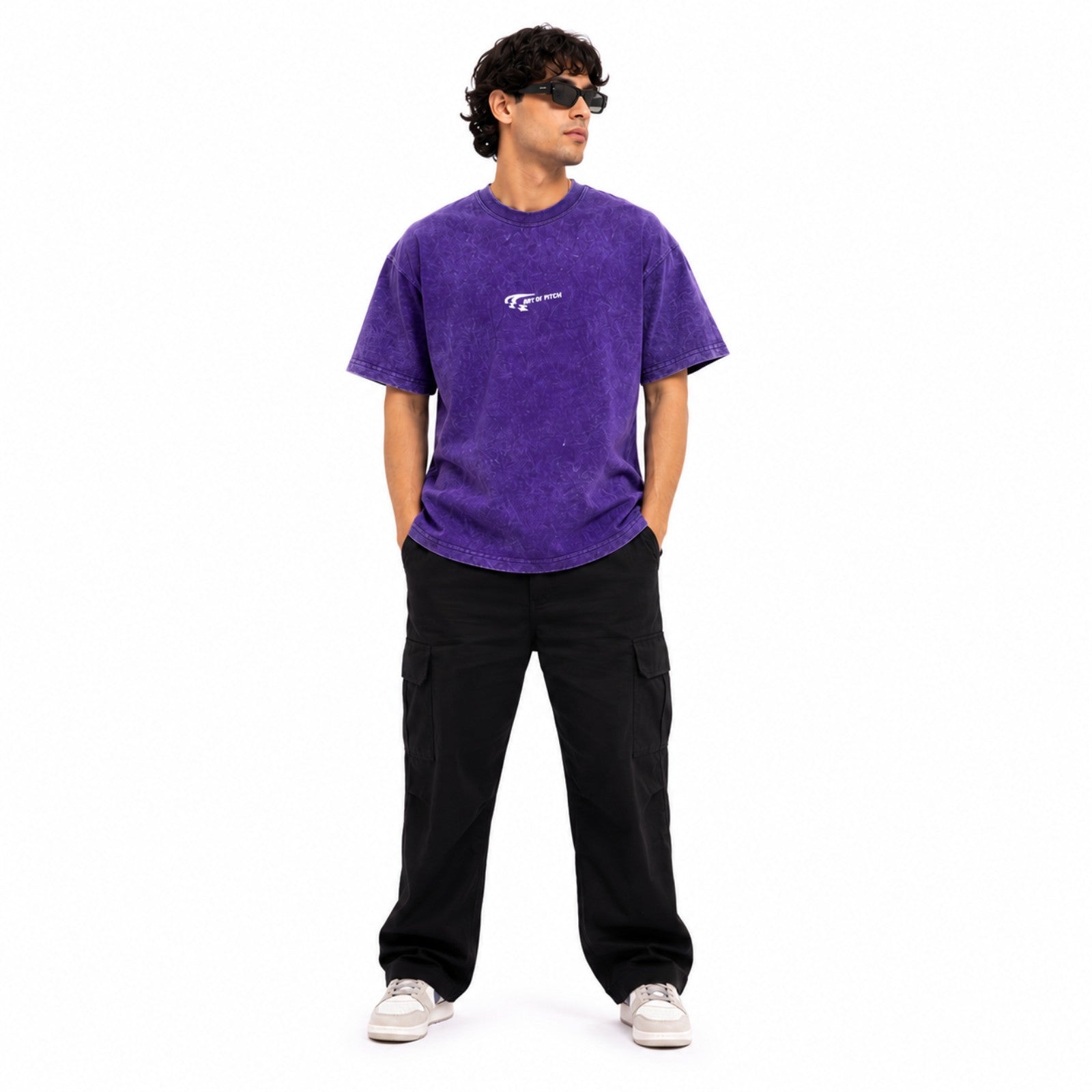 Men's Purple Vintage Wash Oversized Graphic T-Shirt-3