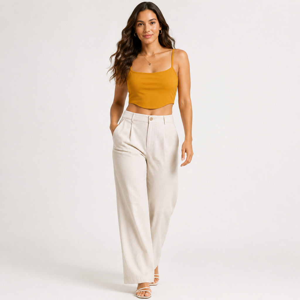 Women's Mustard Spaghetti Strap Crop Top-3