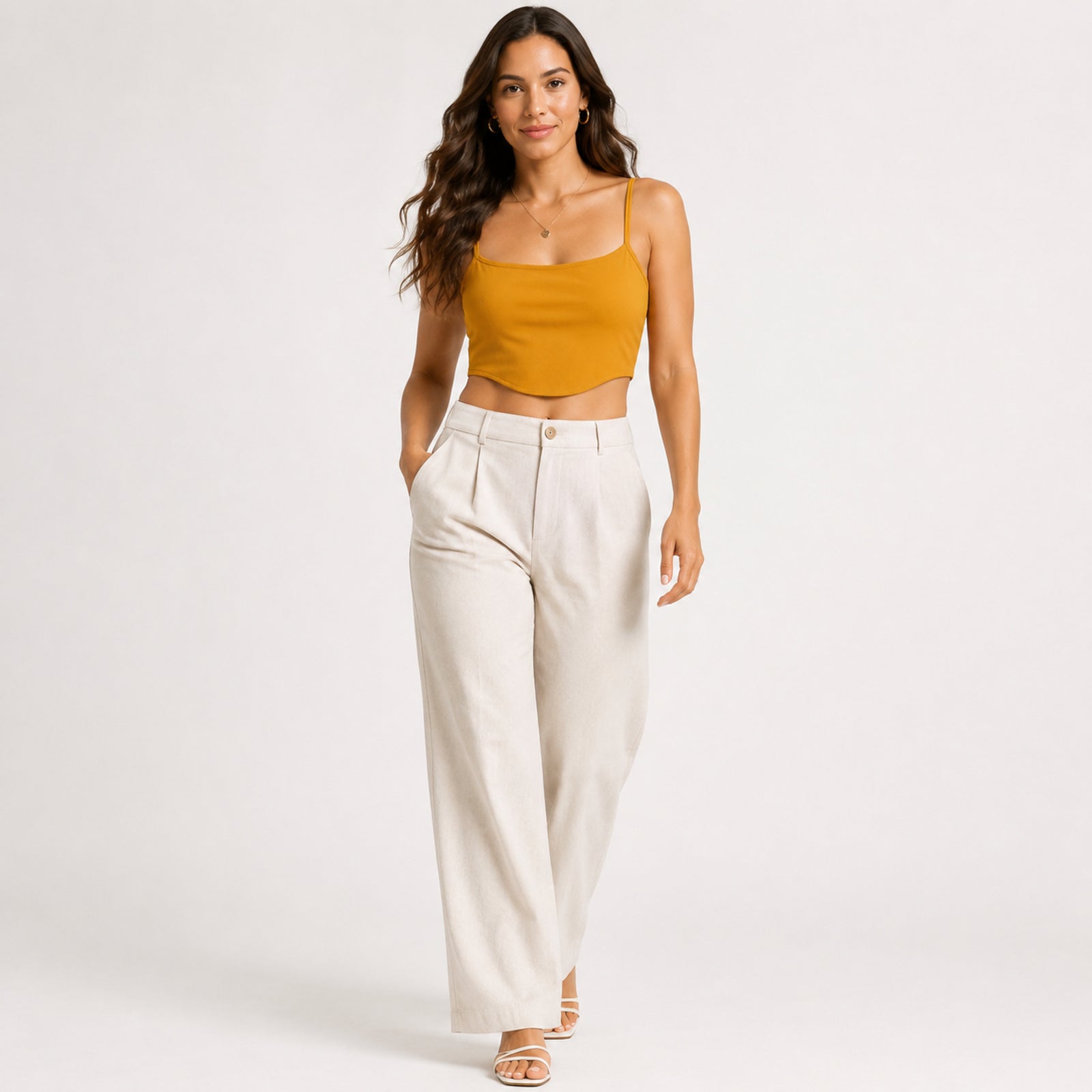Women's Mustard Spaghetti Strap Crop Top-3