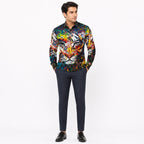 Men's Rainbow Tiger Face Digital Print Shirt | Statement Full Sleeve Party Shirt-1