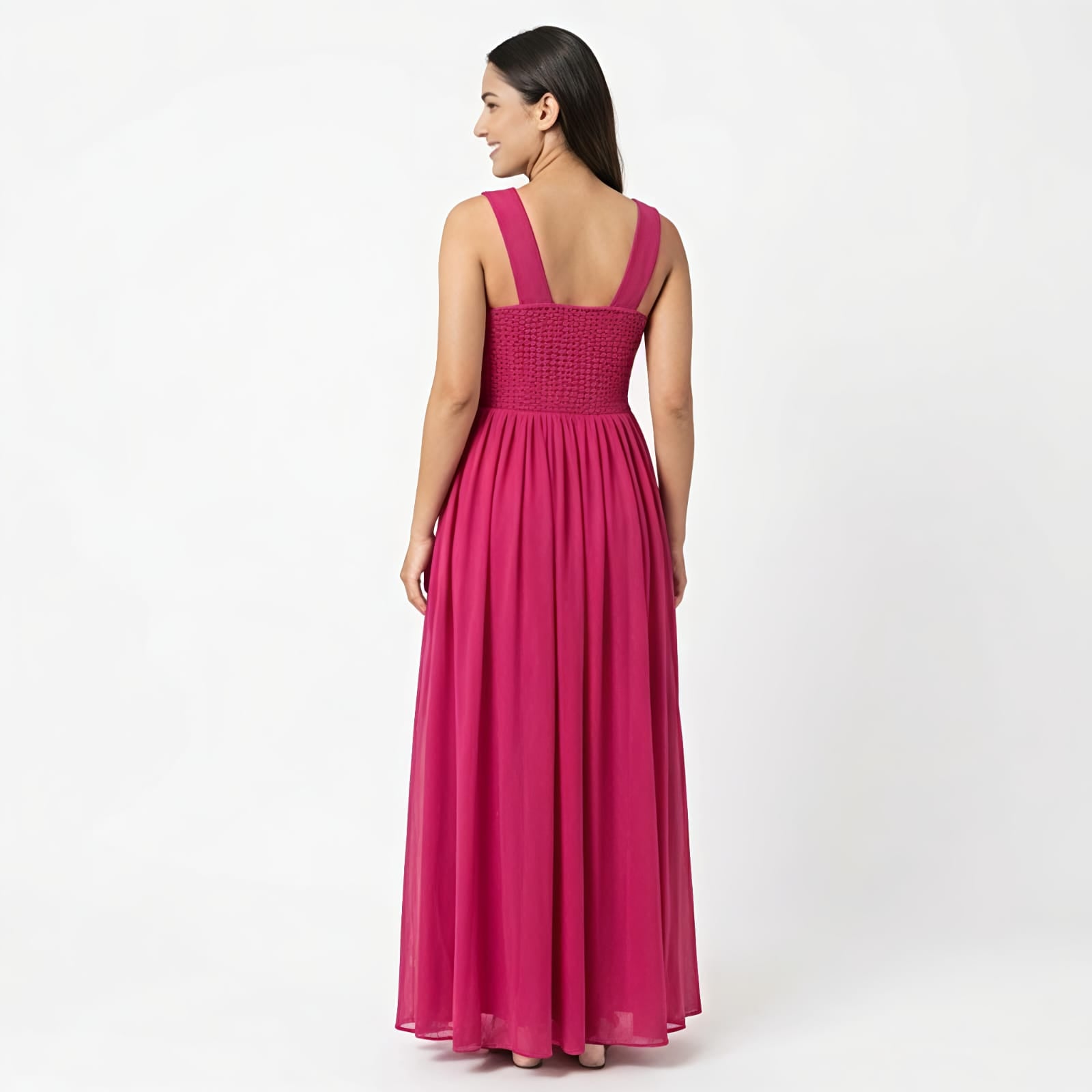 Women's Rose Pink Sleeveless Flared Maxi Dress-4